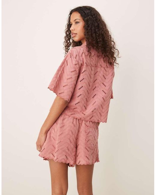ASOS Pink Geo Broderie Relaxed Shorts Co-ord