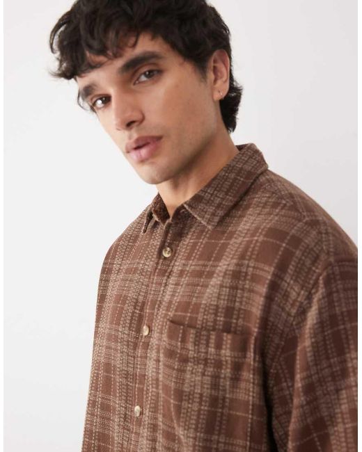 ASOS Brown Boxy Oversized Check Shirt for men