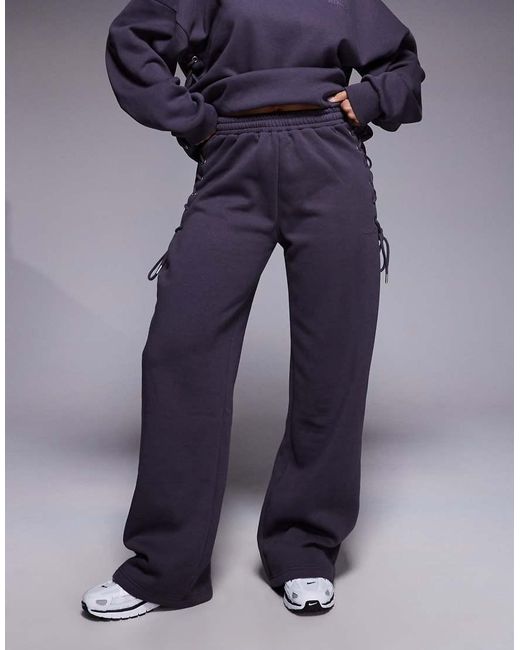 Kaiia Blue Cotton Rich Lace Up Detail Wide Leg joggers Co-ord
