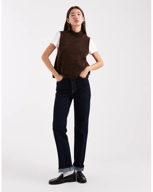 ASOS Black Fluffy Knitted Tank Top With High Neck
