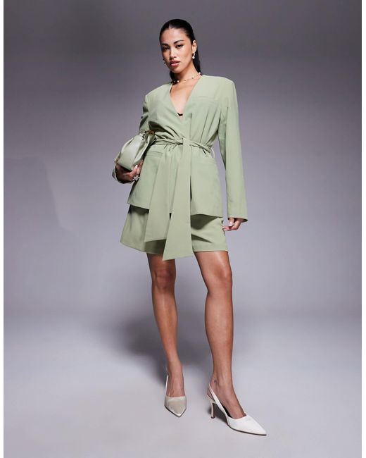 Blazer d'ensemble sans col avec liens noués à la taille - pistache ASOS en coloris Natural