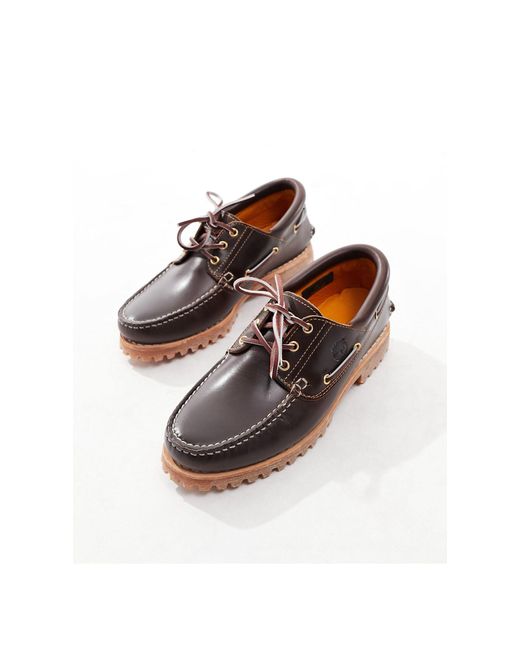 Authentics - chaussures bateau 3 œillets en cuir pleine fleur - marron  Timberland pour homme en coloris Noir | Lyst
