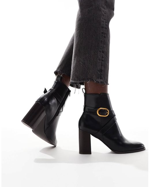 ASOS Black Regan Mid-heel Buckle Boots