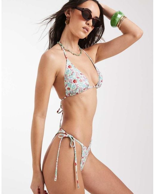 Pieces Brown Tie Back Triangle Bikini Top Co-ord