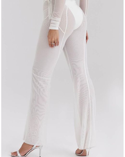 House Of Cb White Avalon Mesh High Waist Trousers