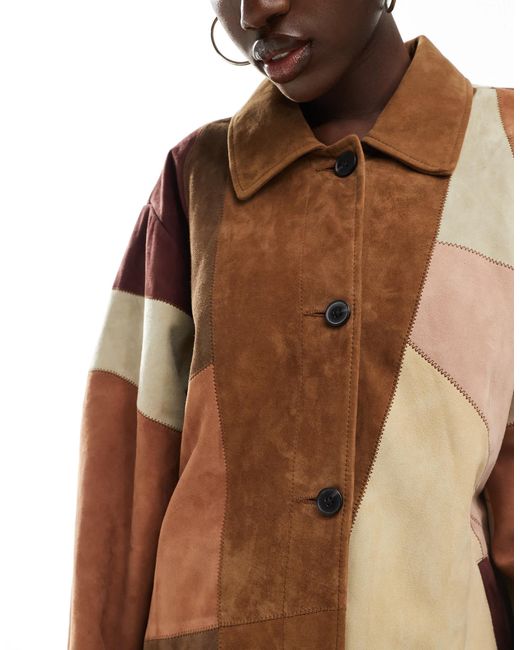 ASOS White – e jacke aus hochwertigem wildleder im patchwork-design