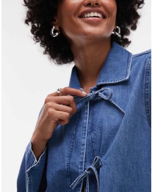 ARKET Blue Denim Shacket With Tie Front Detail