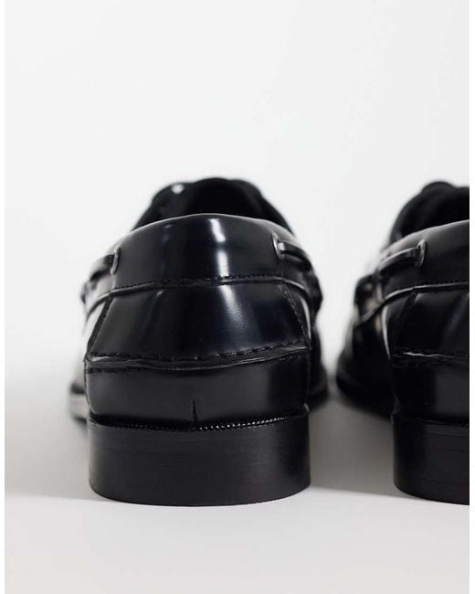 ASOS Black Lace Up Boat Shoes With Ruching for men