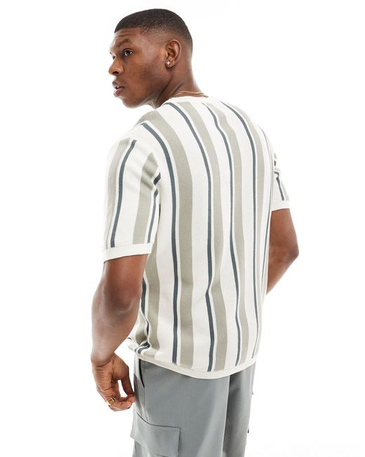 Bershka Gray Knit Striped T-shirt for men