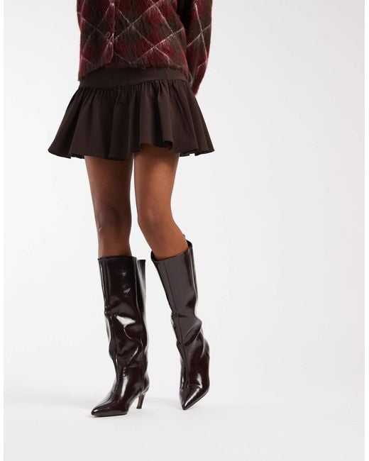 ASOS Natural Carmel Pull-on Kitten Heeled Knee Boots