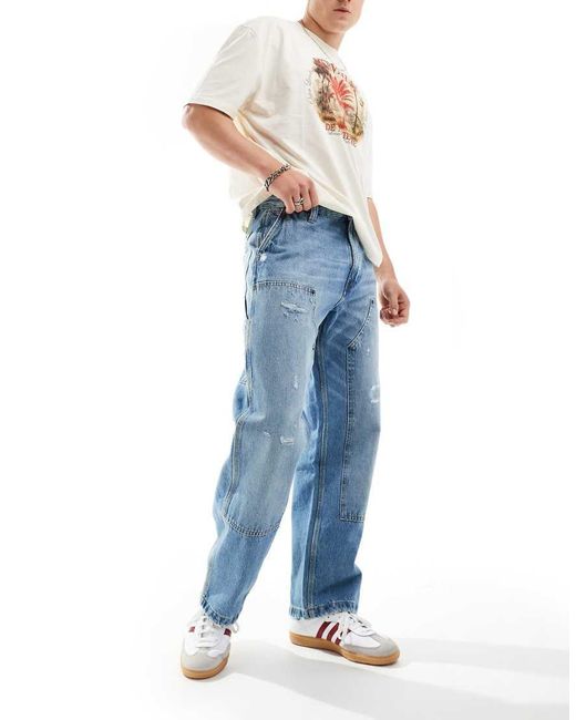 Pull&Bear Blue Carpenter Double Knee Jeans for men