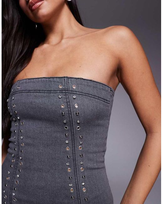 Liquor N Poker Purple Denim Mini Dress With Diamante Eyelet Detail