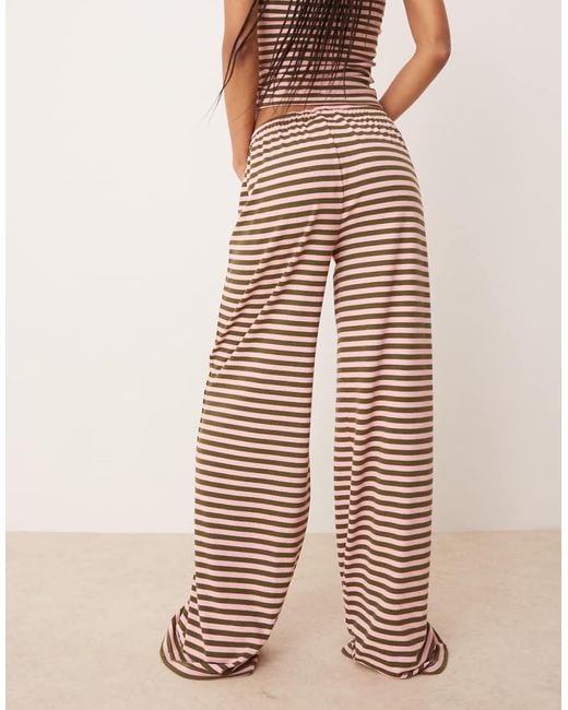 Pantaloni Con Fondo Ampio A Righe Verdi E Rosa di ASOS in Natural