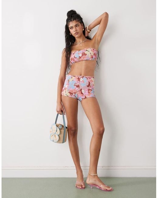 Reclaimed Vintage Red Booty Short Bottoms With Shirring Sides