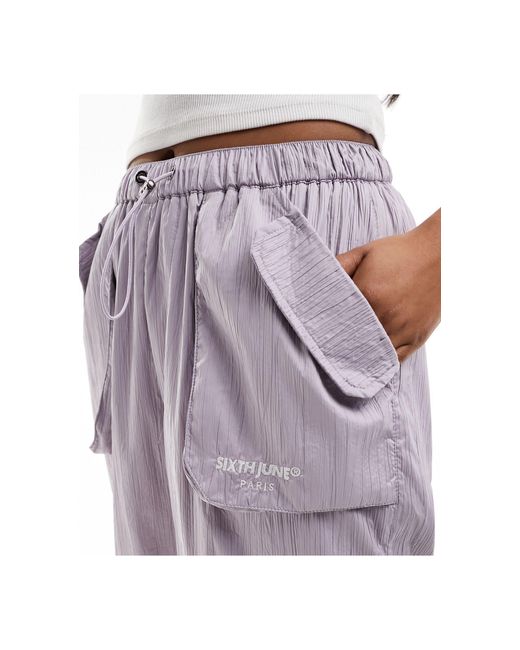 Sixth June Purple Texture Nylon Cargo Pants