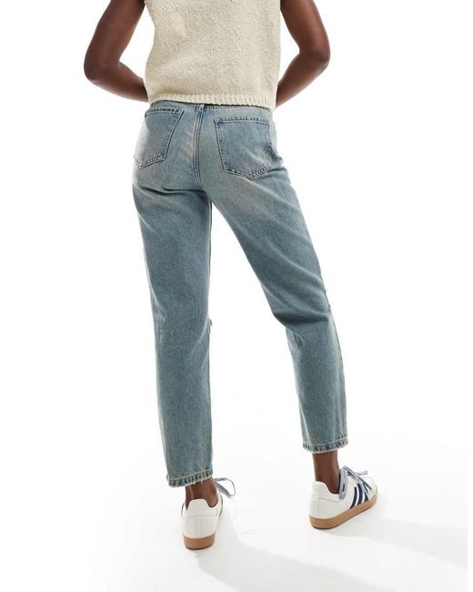 Pimkie Blue High Waisted Knee Rip Distressed Mom Jeans