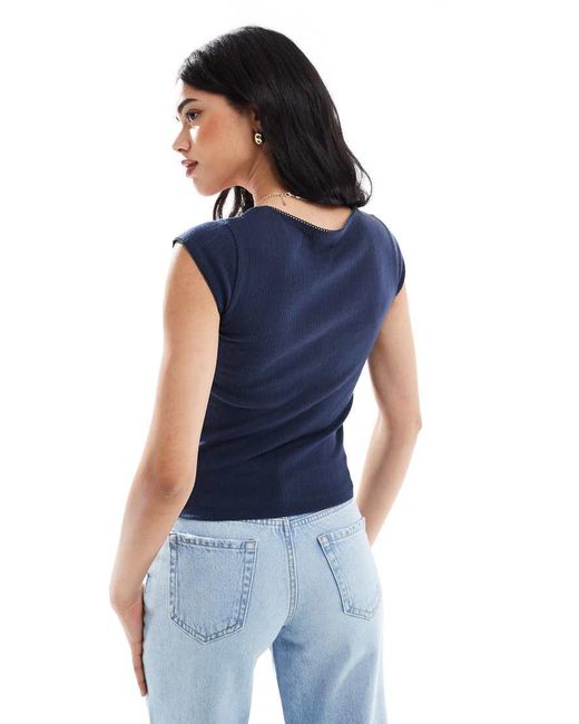 Hollister Blue Square Neck Pointelle T-shirt