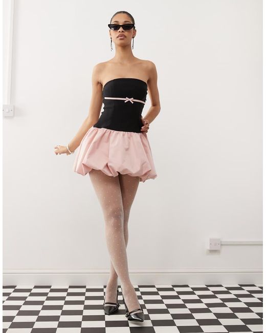 Motel White Kalea Puffball Bow Detail Mini Dress