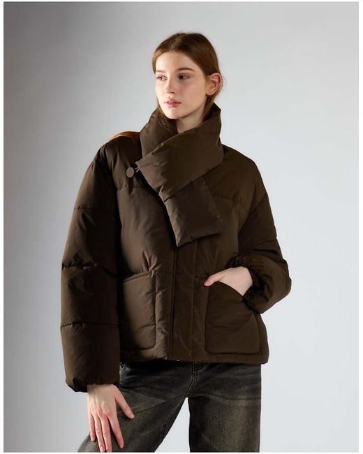 Glamorous Brown Puffer Jacket With Scarf