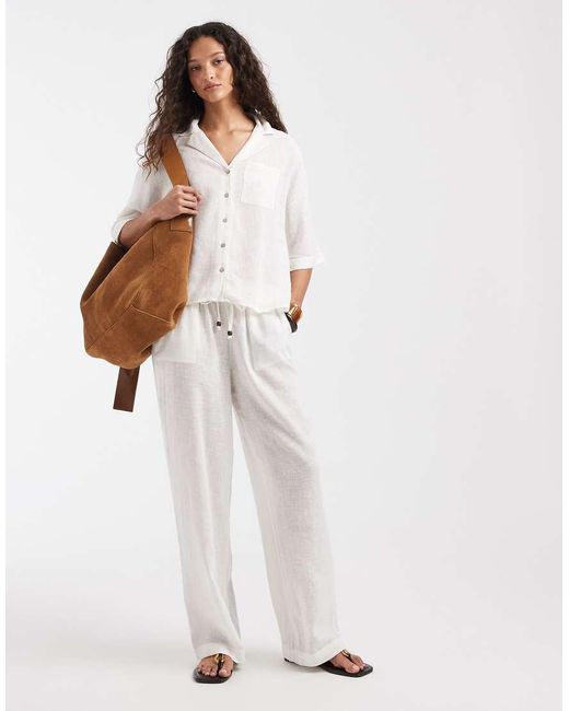 ONLY White Linen Blend Short Sleeve Shirt
