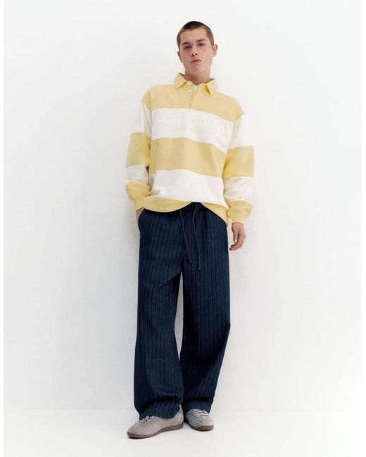 Pull&Bear Blue Striped Denim jogger Trousers for men