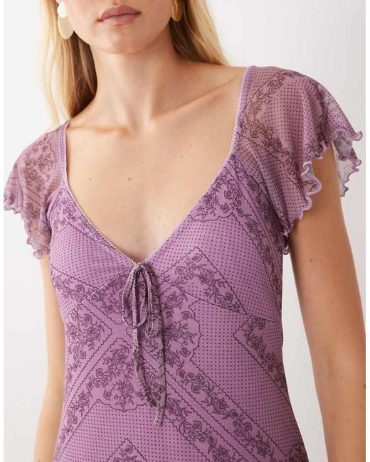 Miss Selfridge Purple Frill Sleeve Midaxi Dress