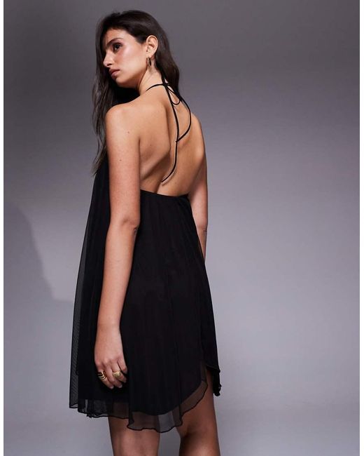 Vestido Corto Escalonado De Estilo Babydoll Con Cuello Halter Y Capa Superior De Malla De Fashionkilla de color Blue