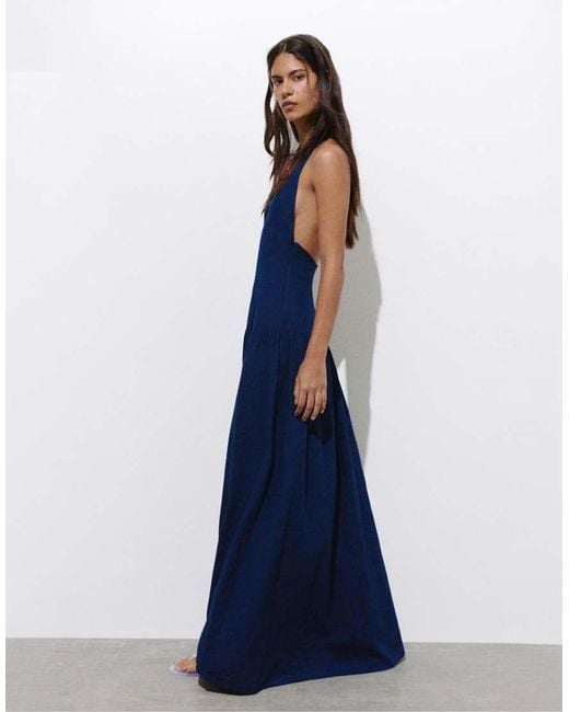 Pull&Bear Blue Long Halter Denim Dress