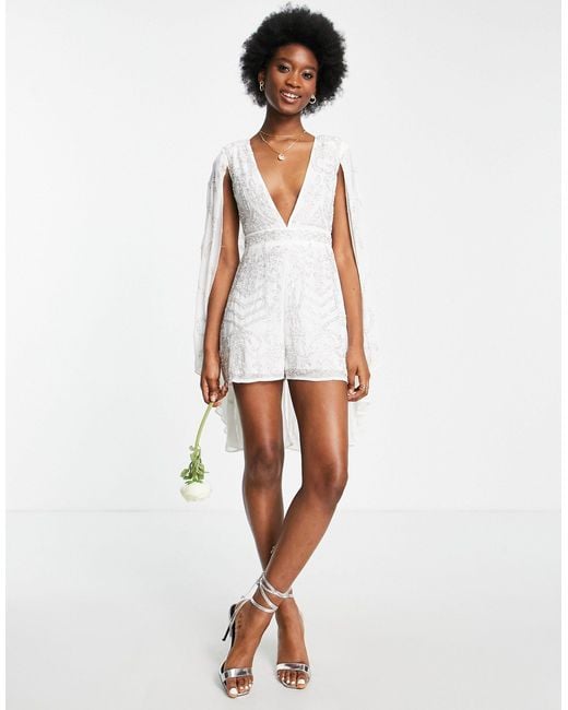 Frock and Frill White Bridal Embellished Playsuit