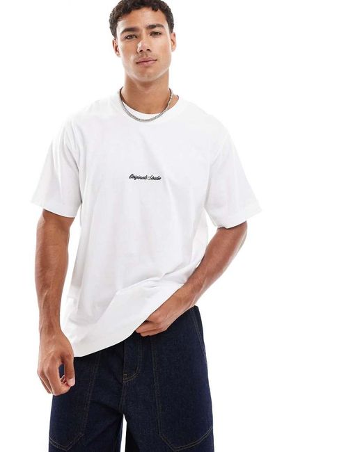 Jack & Jones White Oversize T-shirt With Originals Embroidery for men