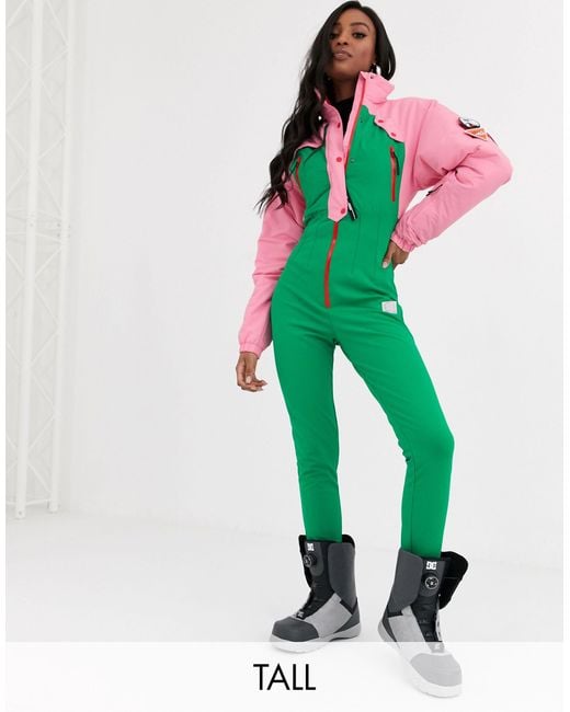 ASOS 4505 Tall Ski 80's Colour Block Ski Suit in Green | Lyst