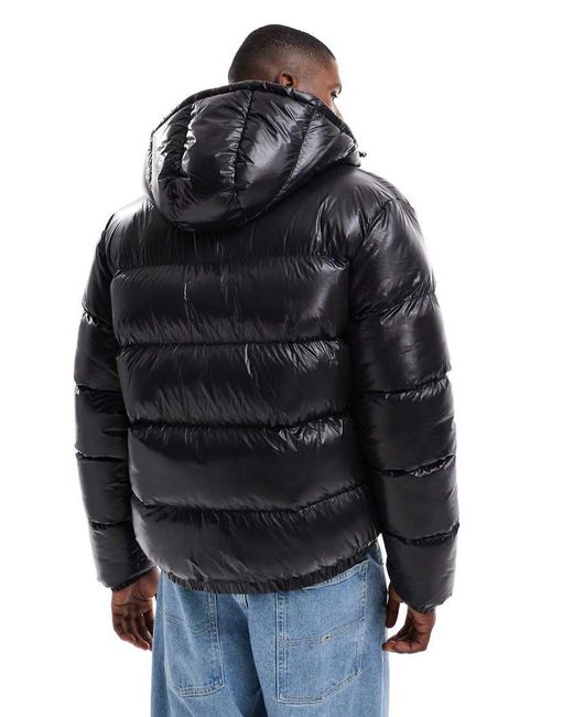 Threadbare Blue High Shine Hooded Puffer Jacket for men