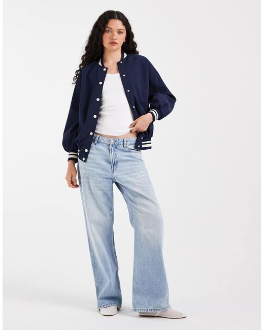 ASOS Blue Sporty Rib Trim Varsity Jacket