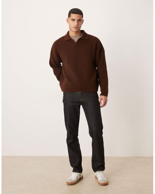 Pull ultra-oversize coupe carrée en maille à côtes anglaises et col cranté - marron ASOS pour homme en coloris Brown