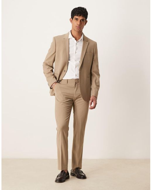 ASOS Natural Washable Slim Suit Trousers With Lightweight Worsted Wool for men