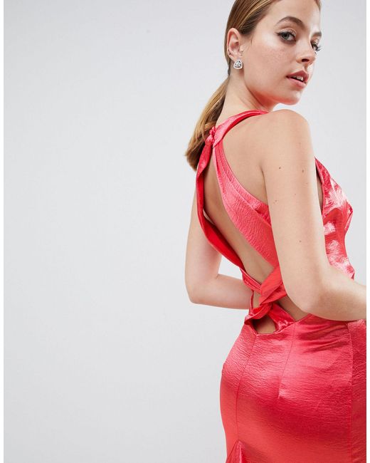 jarlo high neck fishtail maxi dress