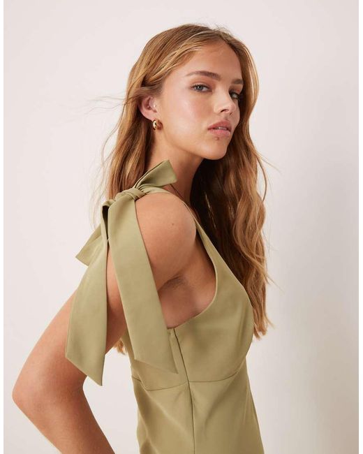 Pretty Lavish Natural Piper Crepe Bow Shoulder Midaxi Dress