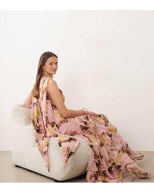 ASOS Pink Asos Design Tall Halter Maxi Dress With Scarf Detail And Ruffle Hem