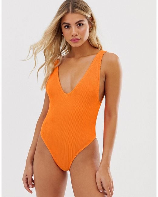 Pull&Bear Orange Pacific Crinkle Swimsuit