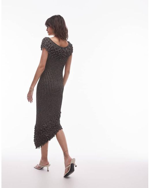 & Other Stories Gray Knitted Midi Dress With Fringed Neckline And Hem