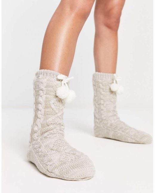 Ugg White Pom Pom Fleece Lined Crew Socks
