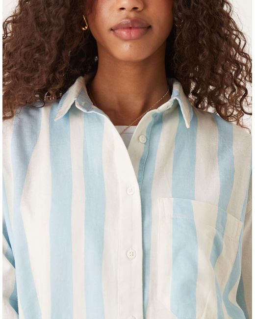 ASOS White – oversize-hemdbluse aus leinenmix mit verschwommenem streifenmuster