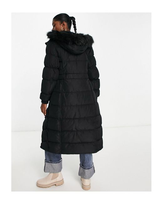 River Island Synthetic Fitted Padded Coat With Fur Trim in Black (White) |  Lyst Australia