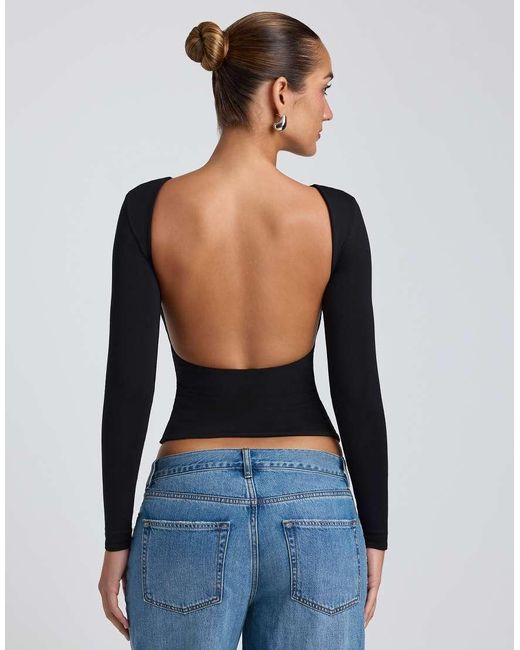 Oh Polly Blue Elli Low Back Longsleeve Top