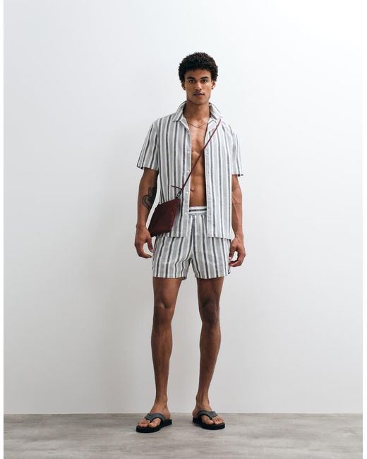 ASOS White Short Length Linen Look Stripe Shorts for men