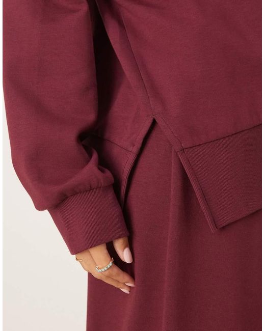 Sudadera Con Cuello Alzado Y Bajo Asimétrico De Tejido Entrelazado De -Morado ASOS de color Red