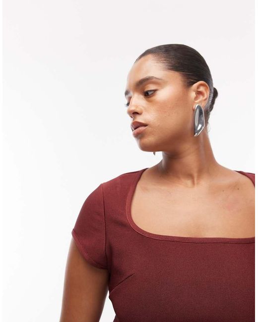 ASOS Purple Asos Design Curve Bandage Cap Sleeve Square Neck Top