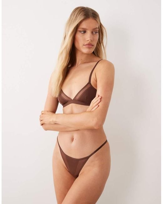 ASOS Brown Ella Microfibre Tanga Thong With Mesh Detail