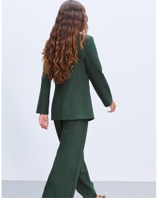 Stradivarius Green Slim Fit Double-breasted Blazer