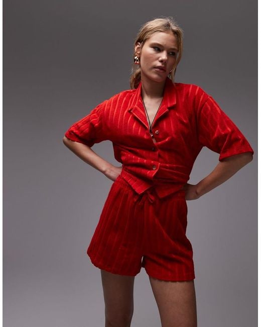 TOPSHOP Red Towelling Shorts Co-ord